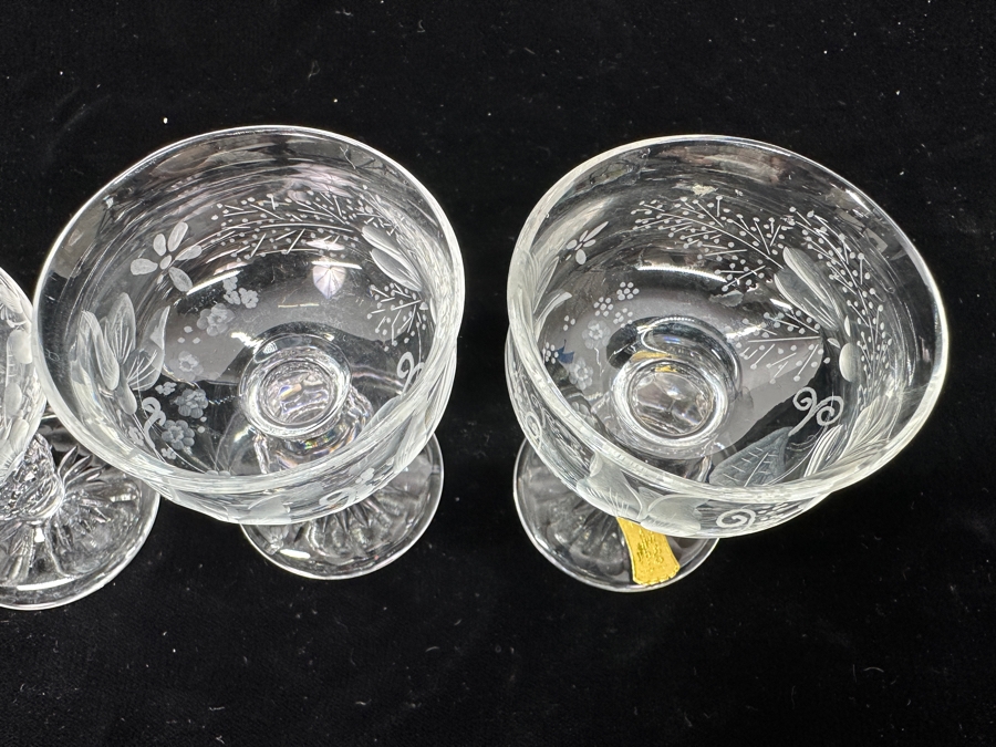 Rare Genuine Meissen (Germany) Cut Crystal Mouth-Blown Hand-Sanded Stemware Glasses Mixed Patterns - 6 Glasses Total 3'H [Photo 3]