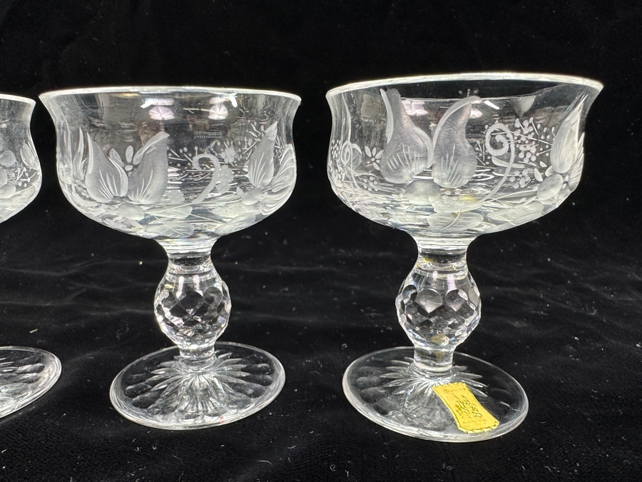 Rare Genuine Meissen (Germany) Cut Crystal Mouth-Blown Hand-Sanded Stemware Glasses Mixed Patterns - 6 Glasses Total 3'H [Photo 2]