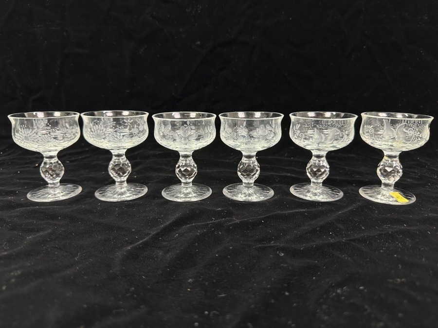 Rare Genuine Meissen (Germany) Cut Crystal Mouth-Blown Hand-Sanded Stemware Glasses Mixed Patterns - 6 Glasses Total 3'H [Photo 1]