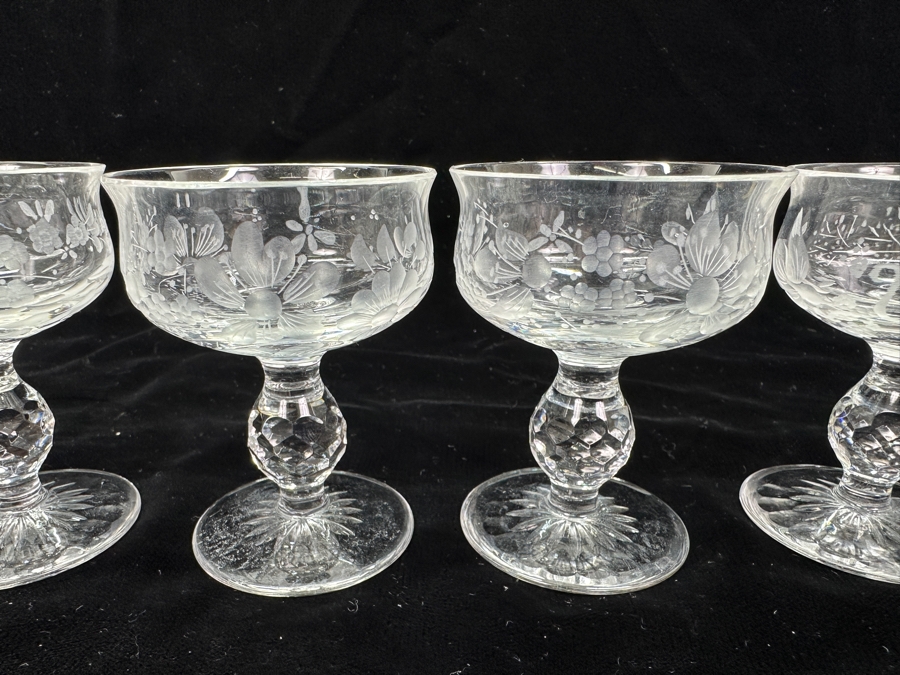 Rare Genuine Meissen (Germany) Cut Crystal Mouth-Blown Hand-Sanded Stemware Glasses Mixed Patterns - 6 Glasses Total 3'H [Photo 5]