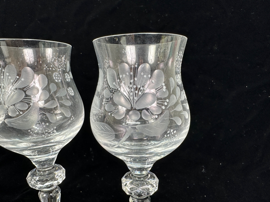 Rare Genuine Meissen (Germany) Cut Crystal Mouth-Blown Hand-Sanded Stemware Glasses - 6 Glasses Total 7-3/8'H [Photo 3]