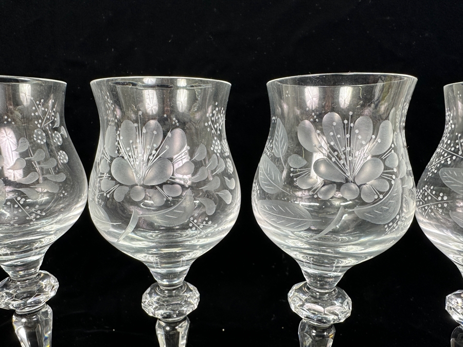 Rare Genuine Meissen (Germany) Cut Crystal Mouth-Blown Hand-Sanded Stemware Glasses - 6 Glasses Total 7-3/8'H [Photo 4]