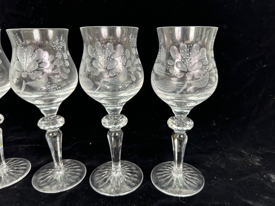 Rare Genuine Meissen (Germany) Cut Crystal Mouth-Blown Hand-Sanded Stemware Glasses - 6 Glasses Total 7-3/8'H [Photo 2]