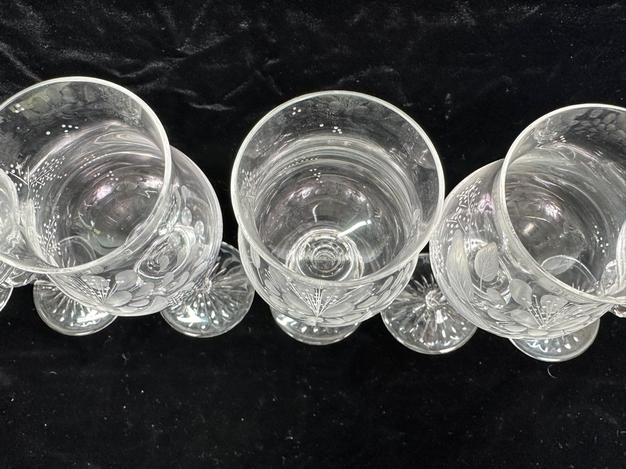 Rare Genuine Meissen (Germany) Cut Crystal Mouth-Blown Hand-Sanded Stemware Glasses - 6 Glasses Total 7-3/8'H [Photo 5]