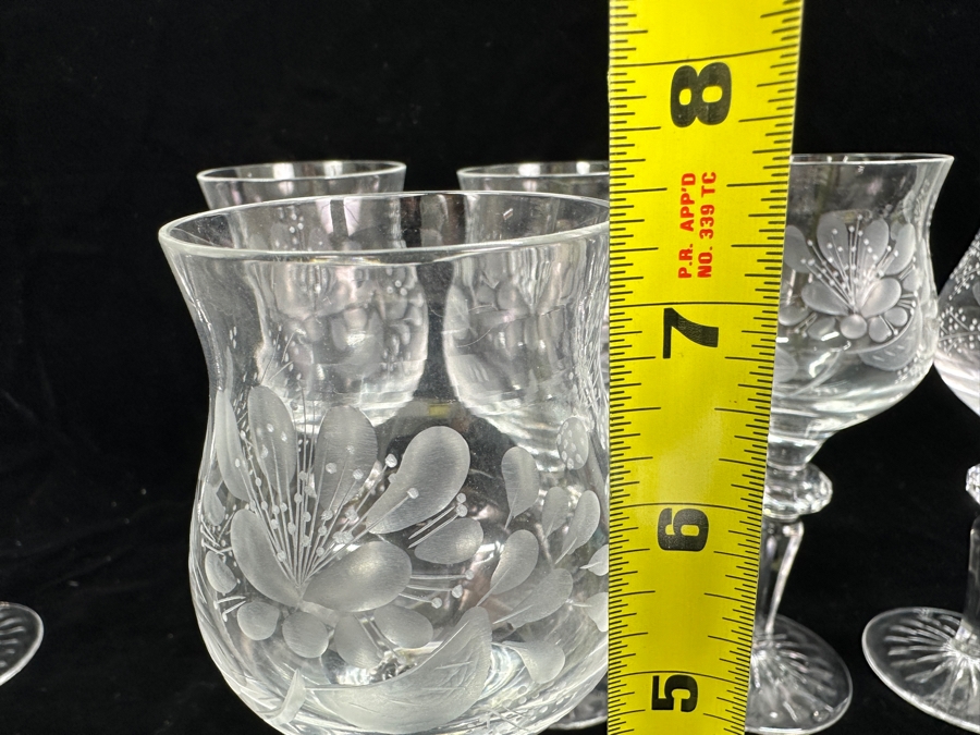 Rare Genuine Meissen (Germany) Cut Crystal Mouth-Blown Hand-Sanded Stemware Glasses - 6 Glasses Total 7-3/8'H [Photo 7]