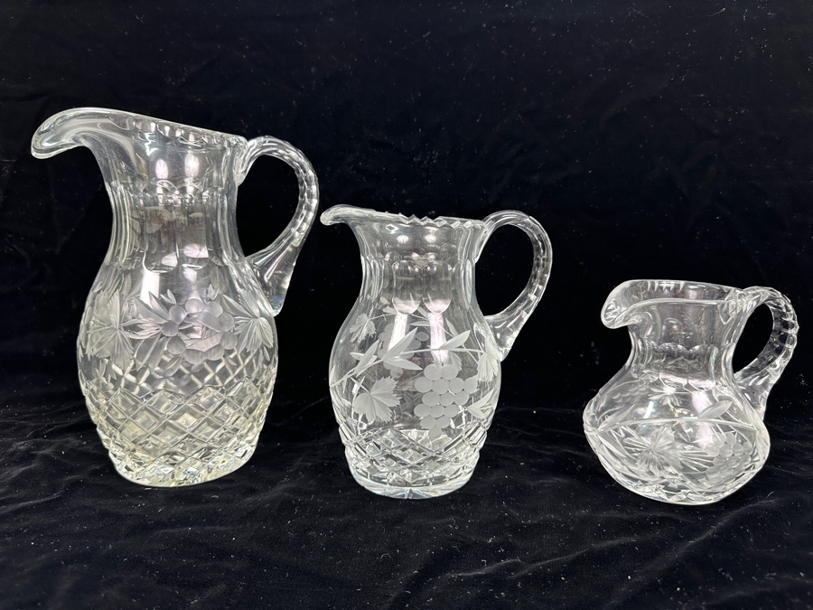 Three Cut Crystal Pitchers 9H - 5H [Photo 1]
