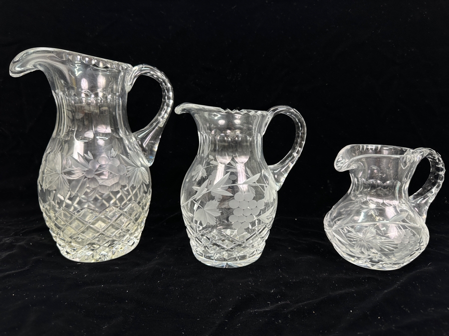 Three Cut Crystal Pitchers 9H - 5H [Photo 2]