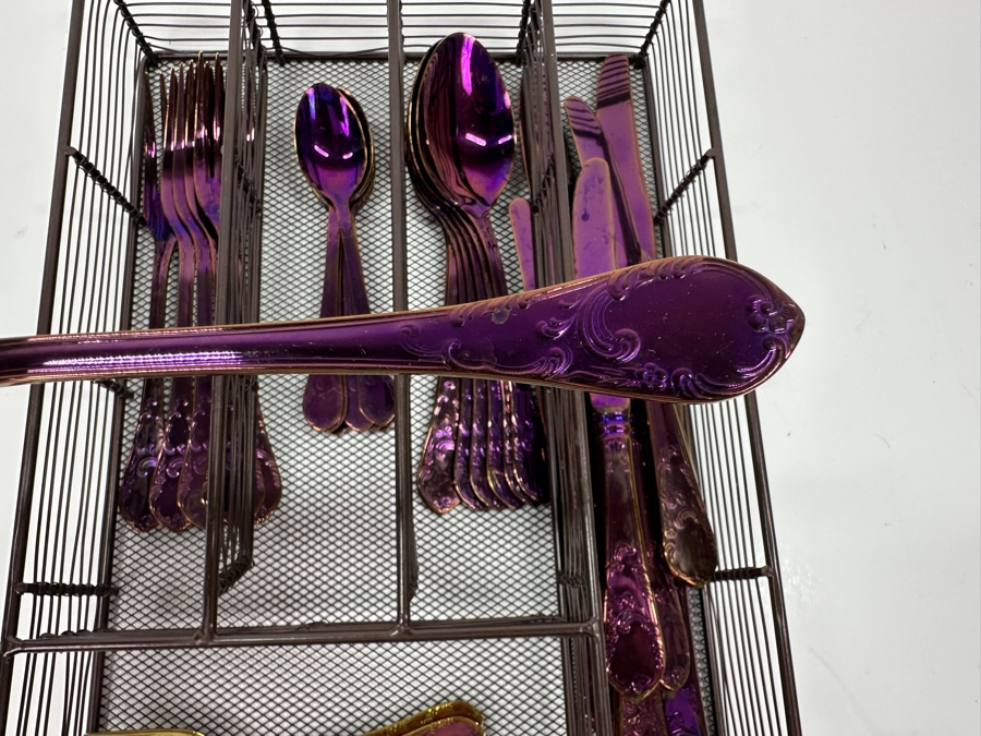 Herdmar Cr Ni 18-10 Purple Flatware Set Service For Apx 6-8 [Photo 3]