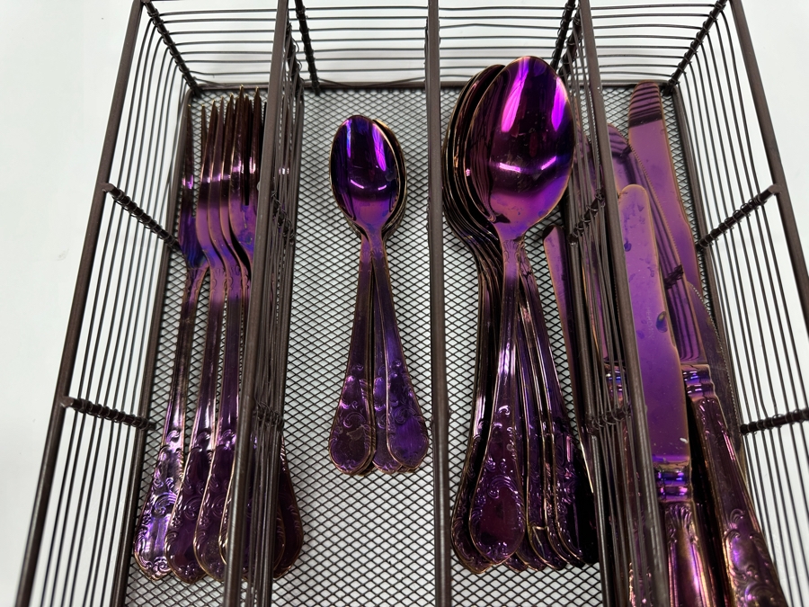 Herdmar Cr Ni 18-10 Purple Flatware Set Service For Apx 6-8 [Photo 2]