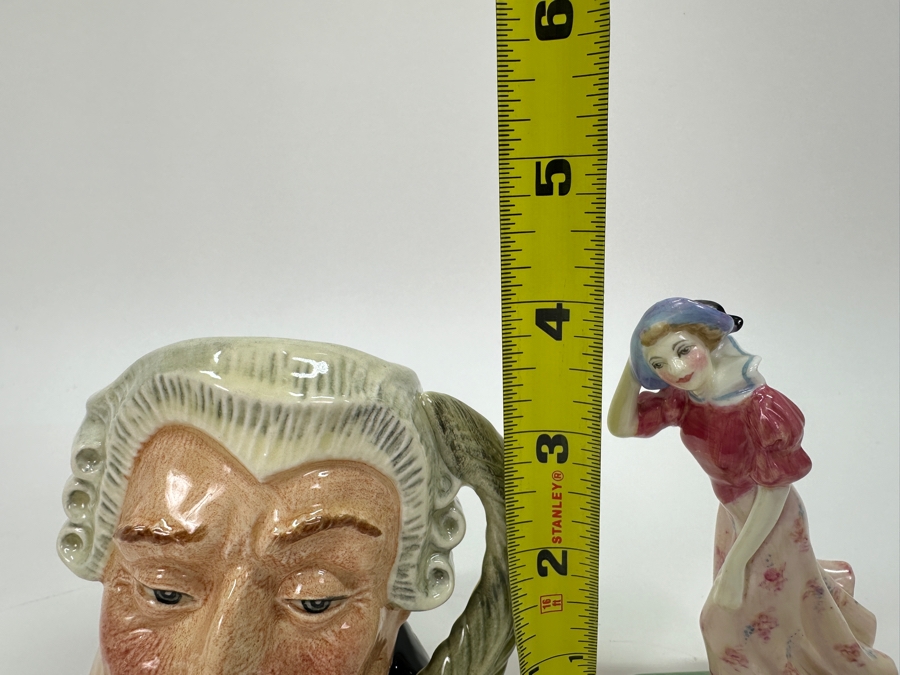 Royal Doulton 'The Lawyer' Small Toby Jug Mug and 'Windflower' Small Figurine 4'H [Photo 7]