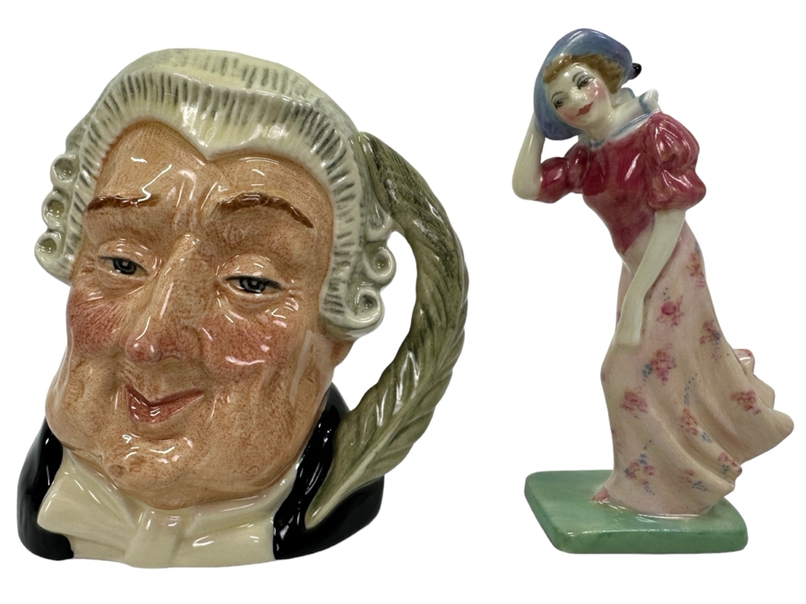 Royal Doulton 'The Lawyer' Small Toby Jug Mug and 'Windflower' Small Figurine 4'H [Photo 1]