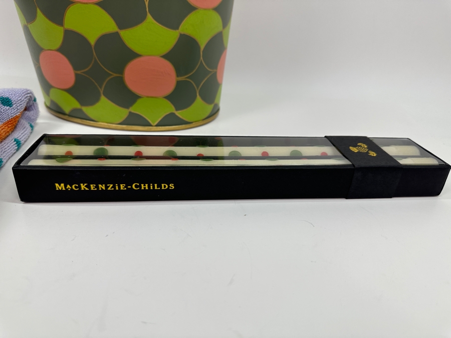 MACKENZiE-CHiLDS Lot with Trash Bin (11'H), Hand Towel and Candles [Photo 7]