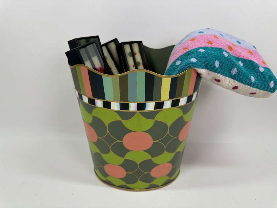 MACKENZiE-CHiLDS Lot with Trash Bin (11'H), Hand Towel and Candles [Photo 8]