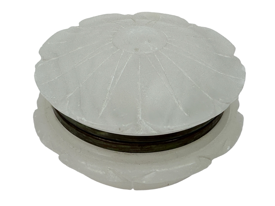 Vintage Stephen A Kramer Hand-Made Italian Alabaster Box with Bronze Mounts 4'W x 2.75'H [Photo 1]