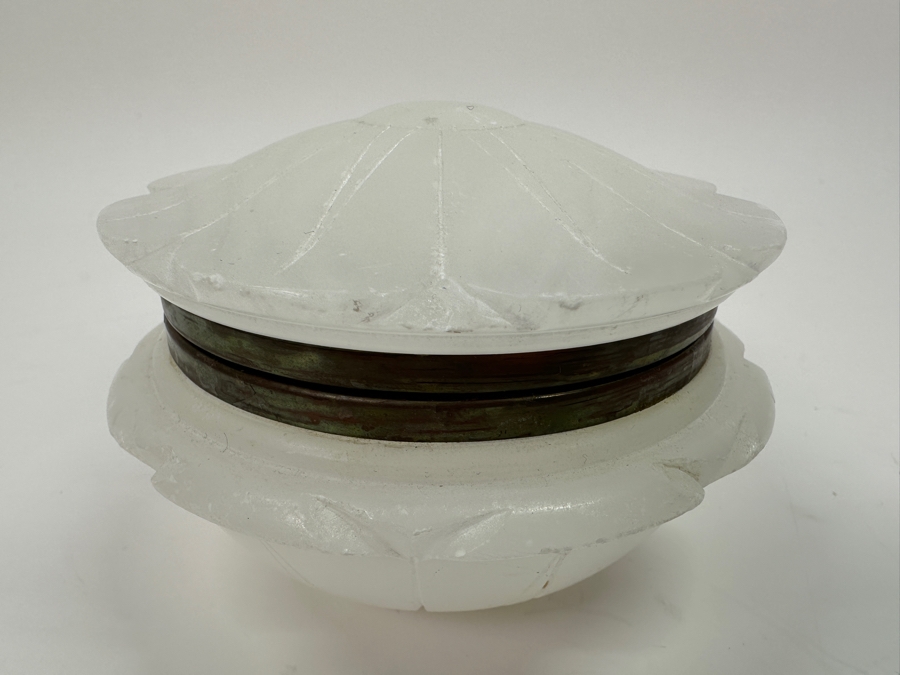 Vintage Stephen A Kramer Hand-Made Italian Alabaster Box with Bronze Mounts 4'W x 2.75'H [Photo 4]