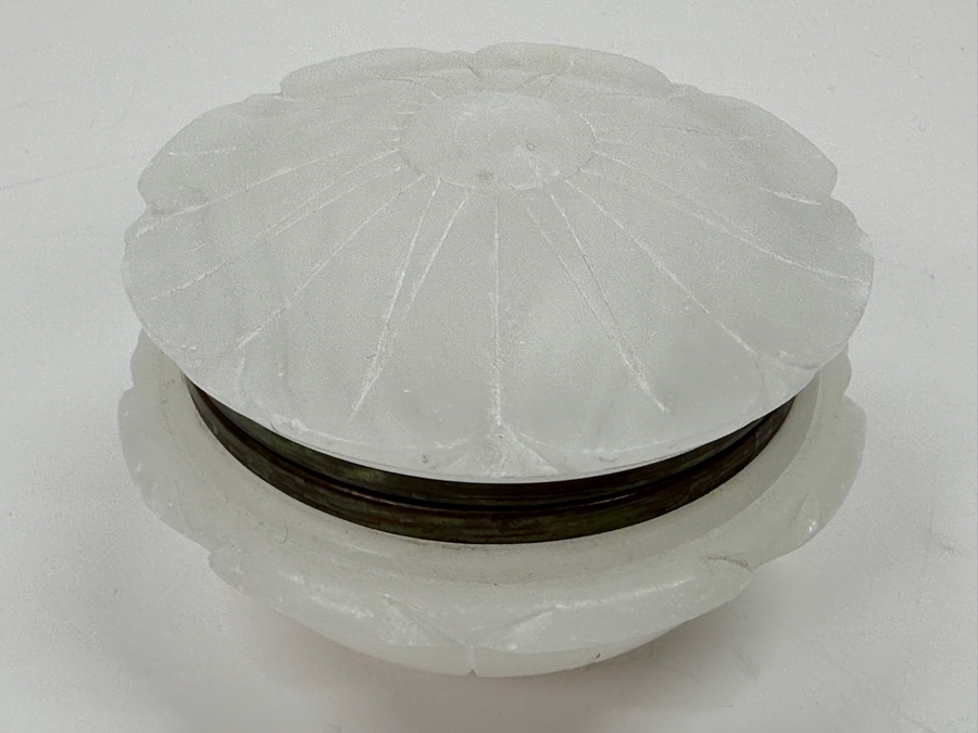 Vintage Stephen A Kramer Hand-Made Italian Alabaster Box with Bronze Mounts 4'W x 2.75'H [Photo 2]