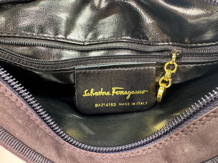 Purple Suede Salvatore Ferragamo Handbag 10'W x 7'H [Photo 5]