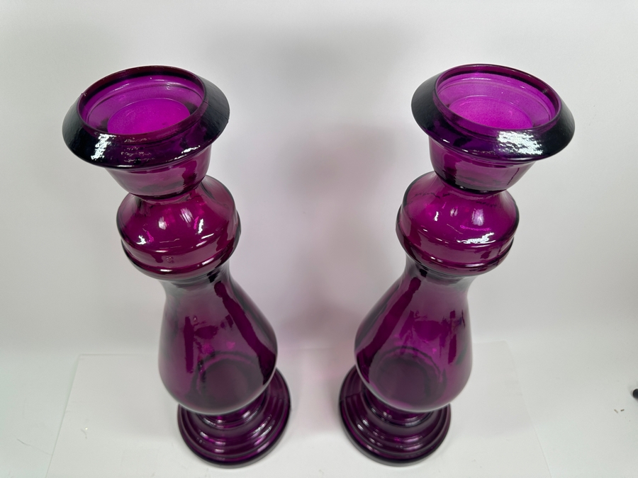 Decorative Purple Glass Candlesticks 21.5'H