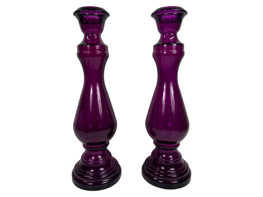 Decorative Purple Glass Candlesticks 21.5'H