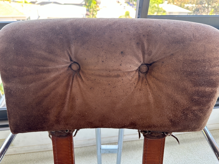 Pair Of Vintage Suede, Leather And Bent Chrome Tucroma Italian Armchairs By Guido Faleschini For Mariani 21'W X 20'D X 32'H [Photo 7]