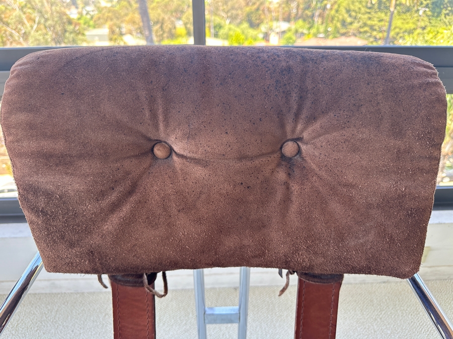 Pair Of Vintage Suede, Leather And Bent Chrome Tucroma Italian Armchairs By Guido Faleschini For Mariani 21'W X 20'D X 32'H [Photo 12]