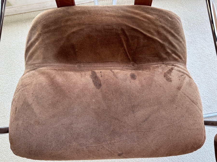 Pair Of Vintage Suede, Leather And Bent Chrome Tucroma Italian Armchairs By Guido Faleschini For Mariani 21'W X 20'D X 32'H [Photo 9]