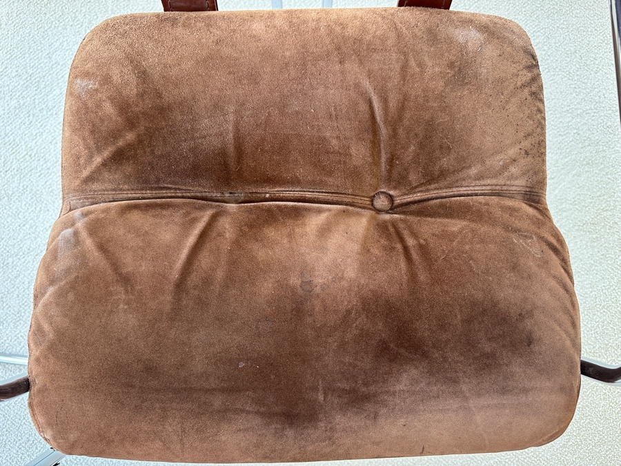 Pair Of Vintage Suede, Leather And Bent Chrome Tucroma Italian Armchairs By Guido Faleschini For Mariani 21'W X 20'D X 32'H [Photo 10]