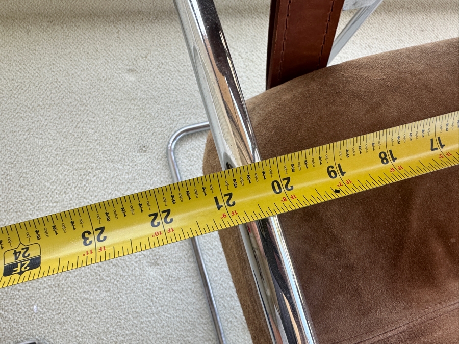 Pair Of Vintage Suede, Leather And Bent Chrome Tucroma Italian Armchairs By Guido Faleschini For Mariani 21'W X 20'D X 32'H [Photo 20]