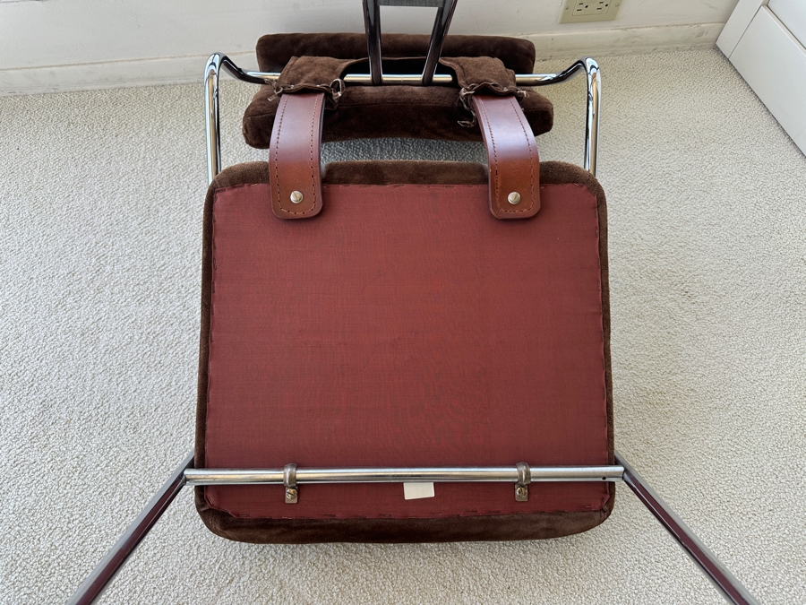 Pair Of Vintage Suede, Leather And Bent Chrome Tucroma Italian Armchairs By Guido Faleschini For Mariani 21'W X 20'D X 32'H [Photo 15]