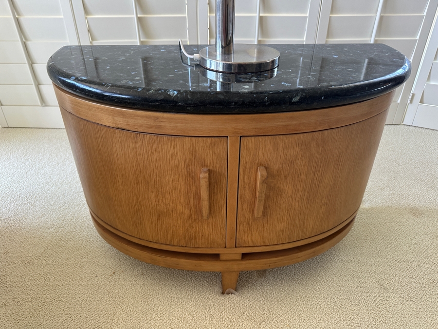 Demilune Wooden Cabinet Table With Black Marble Top Maker Unknown 34W X 15D X 21.5H [Photo 2]