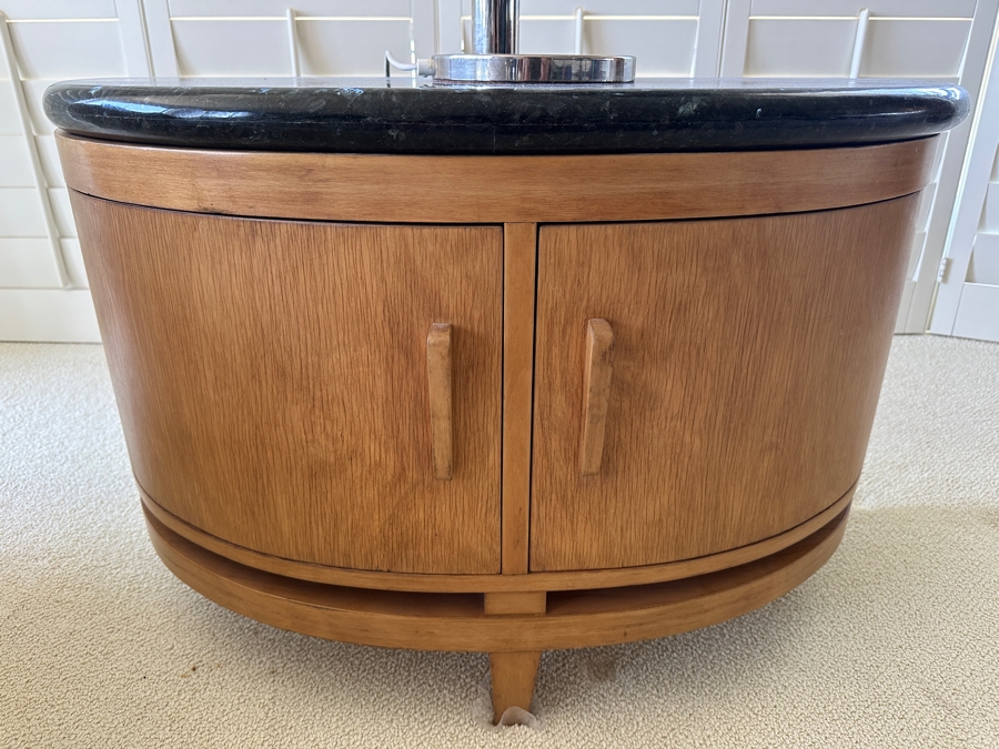 Demilune Wooden Cabinet Table With Black Marble Top Maker Unknown 34W X 15D X 21.5H [Photo 3]