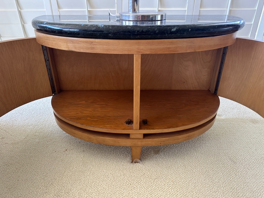 Demilune Wooden Cabinet Table With Black Marble Top Maker Unknown 34W X 15D X 21.5H [Photo 8]