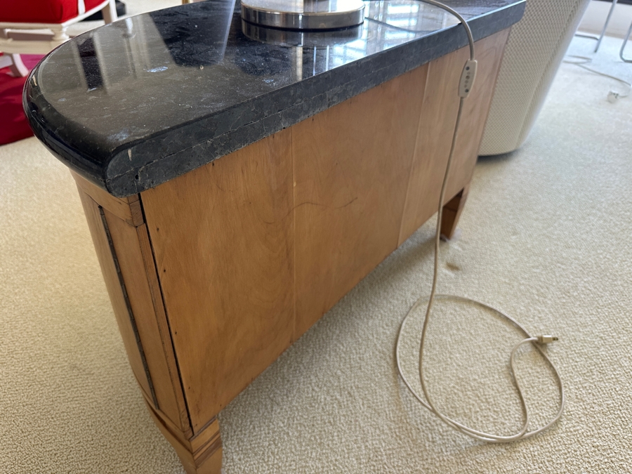 Demilune Wooden Cabinet Table With Black Marble Top Maker Unknown 34W X 15D X 21.5H [Photo 9]