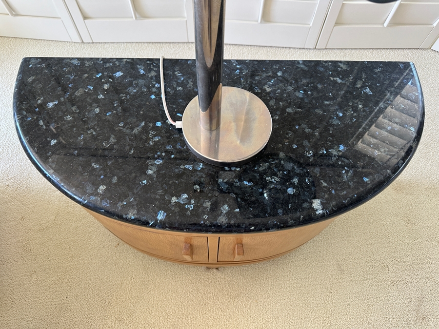 Demilune Wooden Cabinet Table With Black Marble Top Maker Unknown 34W X 15D X 21.5H [Photo 4]