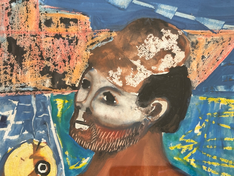 Juan Centurion Mixed-Media Artwork Titled 'Pescador' Hand Signed By Artist 19.5 X 15.5 Framed 26 X 22 [Photo 7]