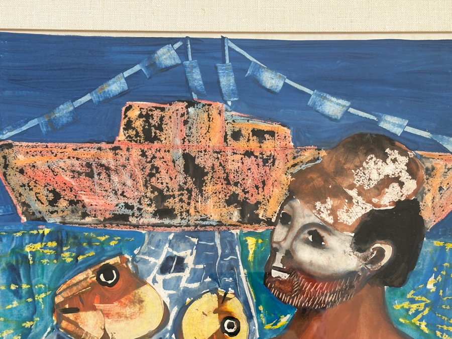 Juan Centurion Mixed-Media Artwork Titled 'Pescador' Hand Signed By Artist 19.5 X 15.5 Framed 26 X 22 [Photo 8]