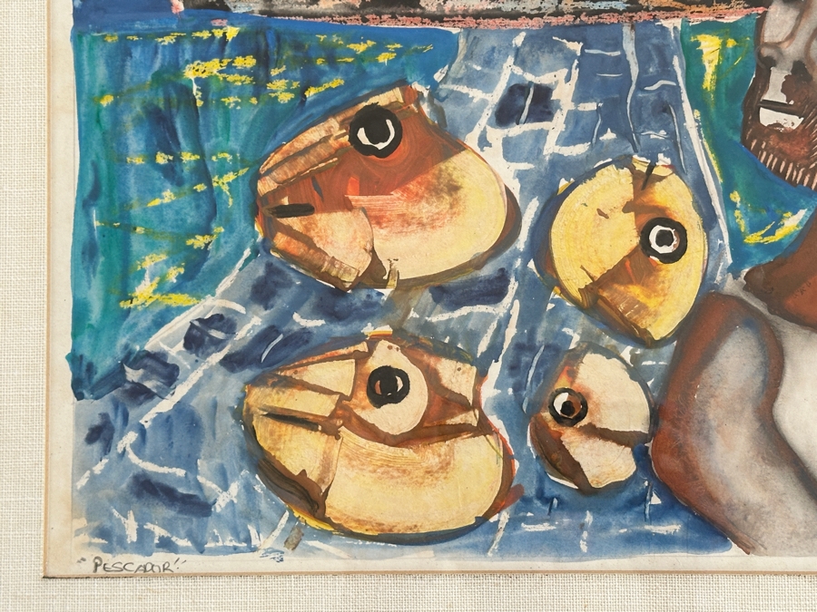 Juan Centurion Mixed-Media Artwork Titled 'Pescador' Hand Signed By Artist 19.5 X 15.5 Framed 26 X 22 [Photo 5]