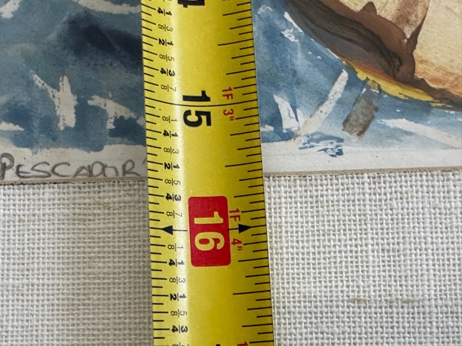 Juan Centurion Mixed-Media Artwork Titled 'Pescador' Hand Signed By Artist 19.5 X 15.5 Framed 26 X 22 [Photo 15]