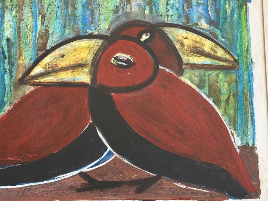 Juan Centurion Mixed-Media Artwork Titled 'Tucan - Tucan' Hand Signed By Artist 15.5 X 14.5 Framed 24.5 X 21 [Photo 6]