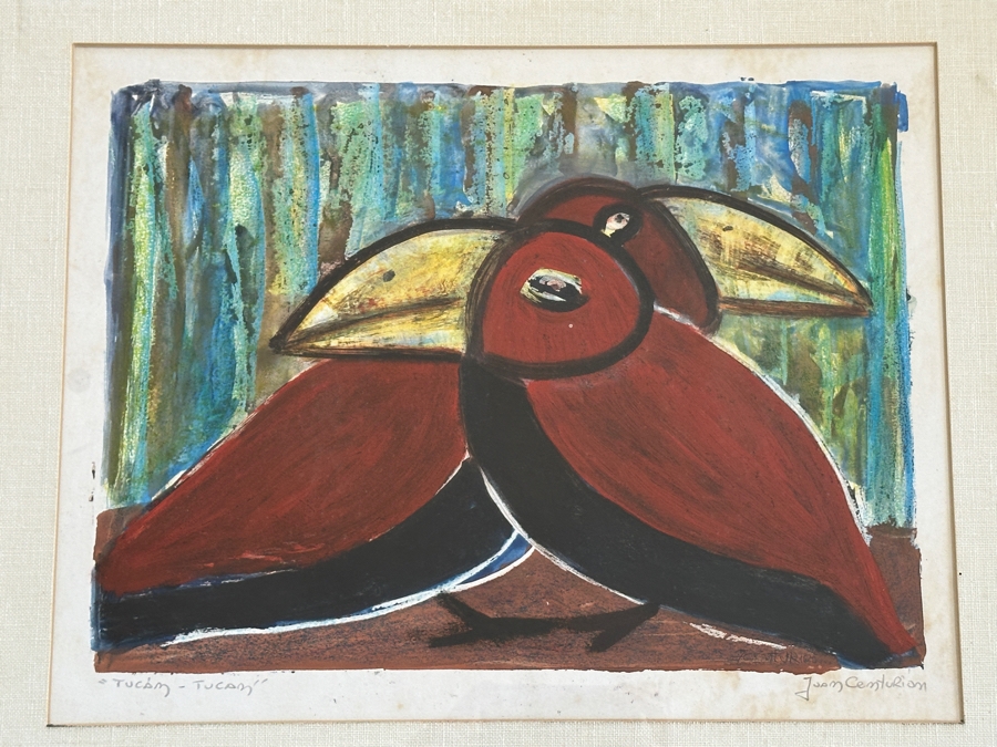 Juan Centurion Mixed-Media Artwork Titled 'Tucan - Tucan' Hand Signed By Artist 15.5 X 14.5 Framed 24.5 X 21 [Photo 3]
