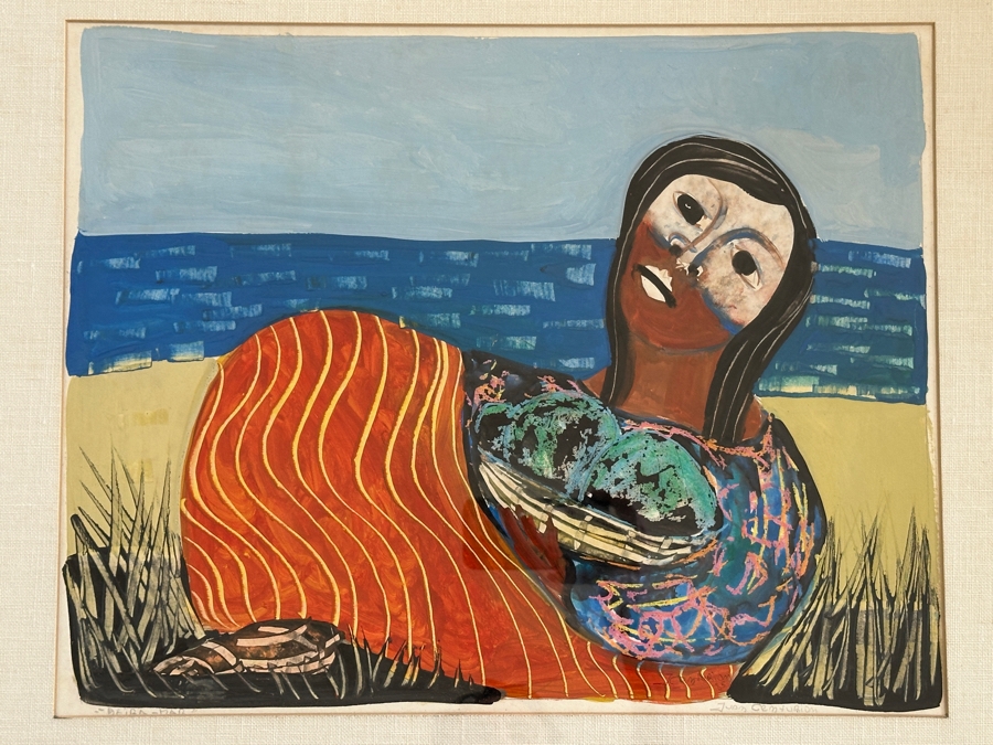 Juan Centurion Mixed-Media Artwork Titled 'Beira-Mar' Hand Signed By Artist 19.5 X 15.5 Framed 26 X 22 [Photo 3]