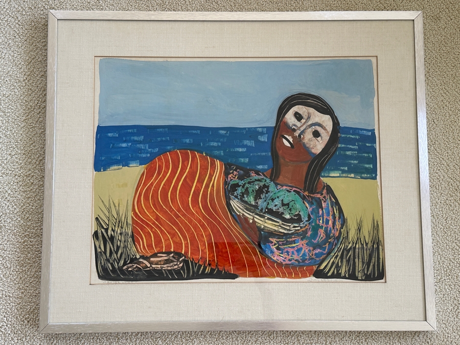 Juan Centurion Mixed-Media Artwork Titled 'Beira-Mar' Hand Signed By Artist 19.5 X 15.5 Framed 26 X 22 [Photo 2]