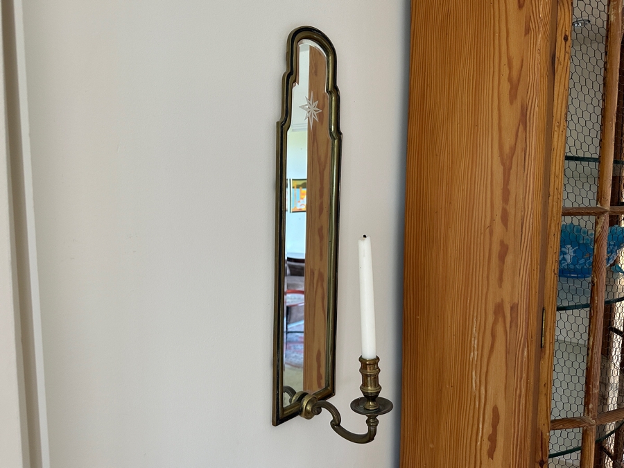 Pair Of Vintage 1972 Chapman Brass Wall Mirrors With Candle Holders [Photo 6]