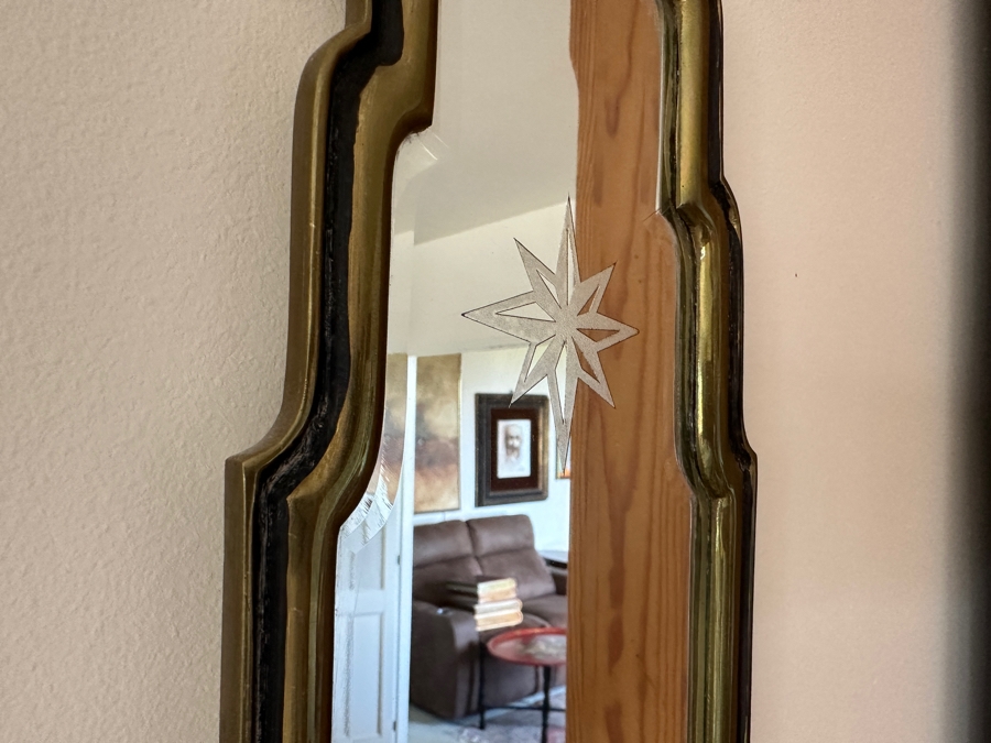 Pair Of Vintage 1972 Chapman Brass Wall Mirrors With Candle Holders [Photo 4]