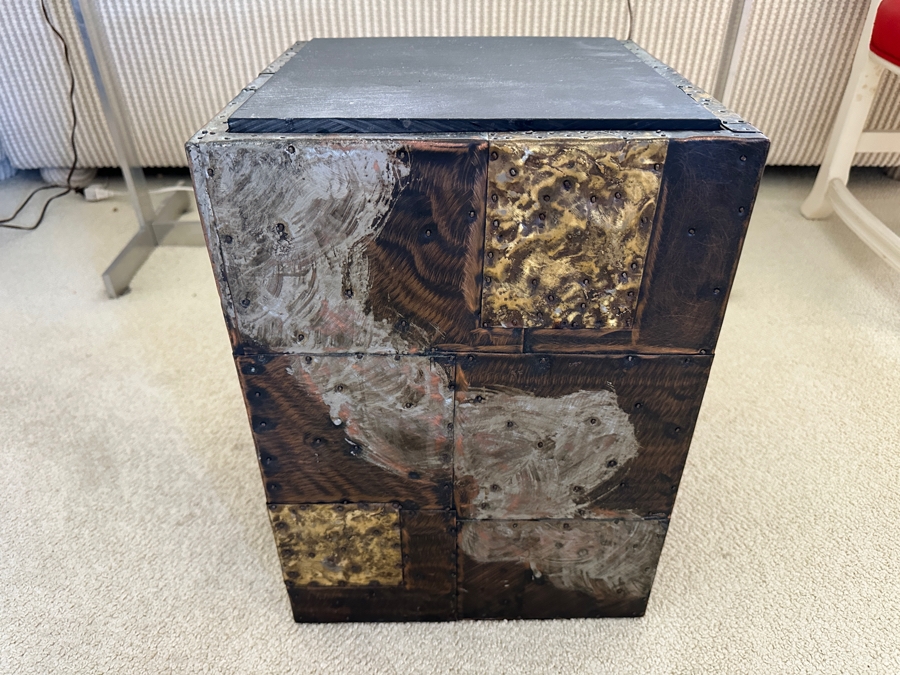 Vintage Mid-Century Modern Paul Evans Studio For Directional Cube Table Model PE 20 With Patinated Copper, Steel & Brass With Slate Top 13.25W X 13.25D X 18.25H Estimate $3,000-$5,000 [Photo 8]
