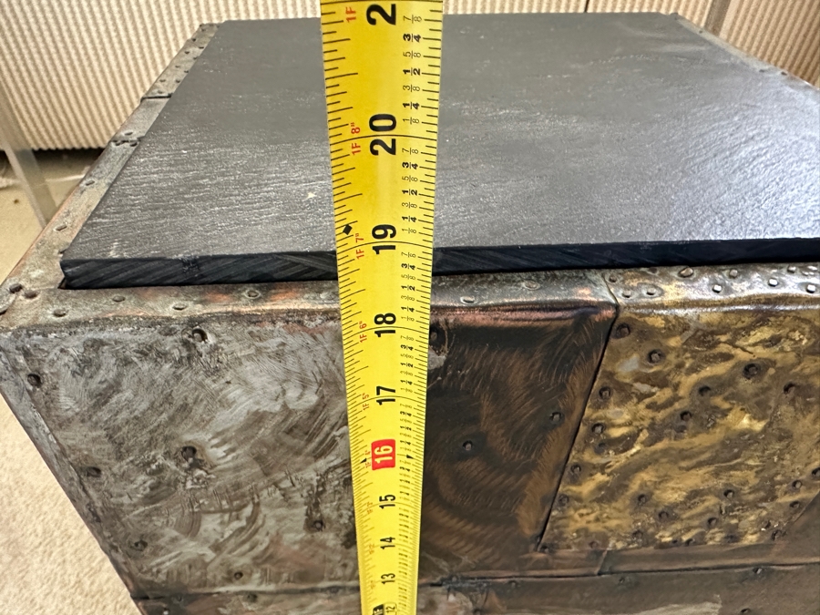 Vintage Mid-Century Modern Paul Evans Studio For Directional Cube Table Model PE 20 With Patinated Copper, Steel & Brass With Slate Top 13.25W X 13.25D X 18.25H Estimate $3,000-$5,000 [Photo 11]