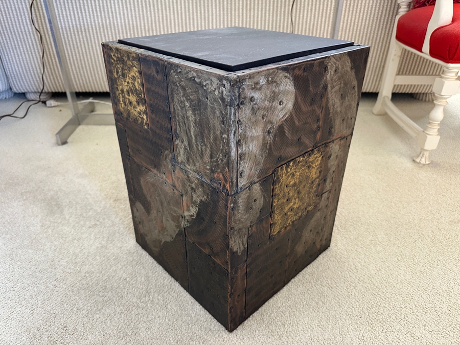 Vintage Mid-Century Modern Paul Evans Studio For Directional Cube Table Model PE 20 With Patinated Copper, Steel & Brass With Slate Top 13.25W X 13.25D X 18.25H Estimate $3,000-$5,000 [Photo 5]
