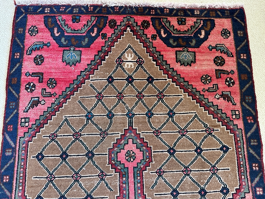 Vintage Hand Knotted Wool Persian Geometric Area Rug 40 X 85 [Photo 4]
