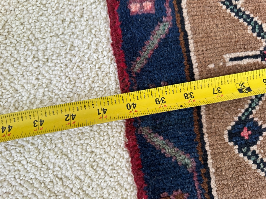 Vintage Hand Knotted Wool Persian Geometric Area Rug 40 X 85 [Photo 7]