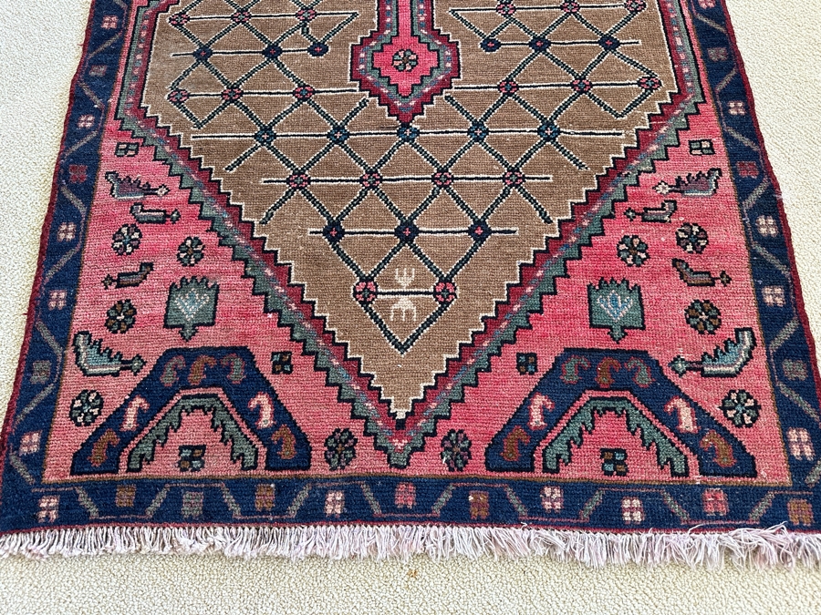 Vintage Hand Knotted Wool Persian Geometric Area Rug 40 X 85 [Photo 2]